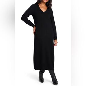 Splendid x @cellajaneblog Black V-Neck Long Sleeve Midi Sweater Dress